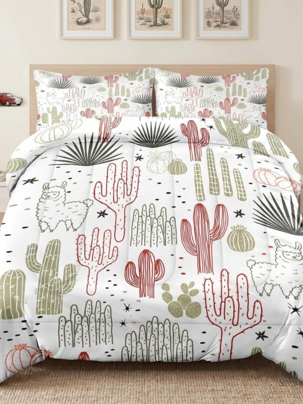 Full Comforter Set, 3 Pieces Cactus Flower Bedding, All Season